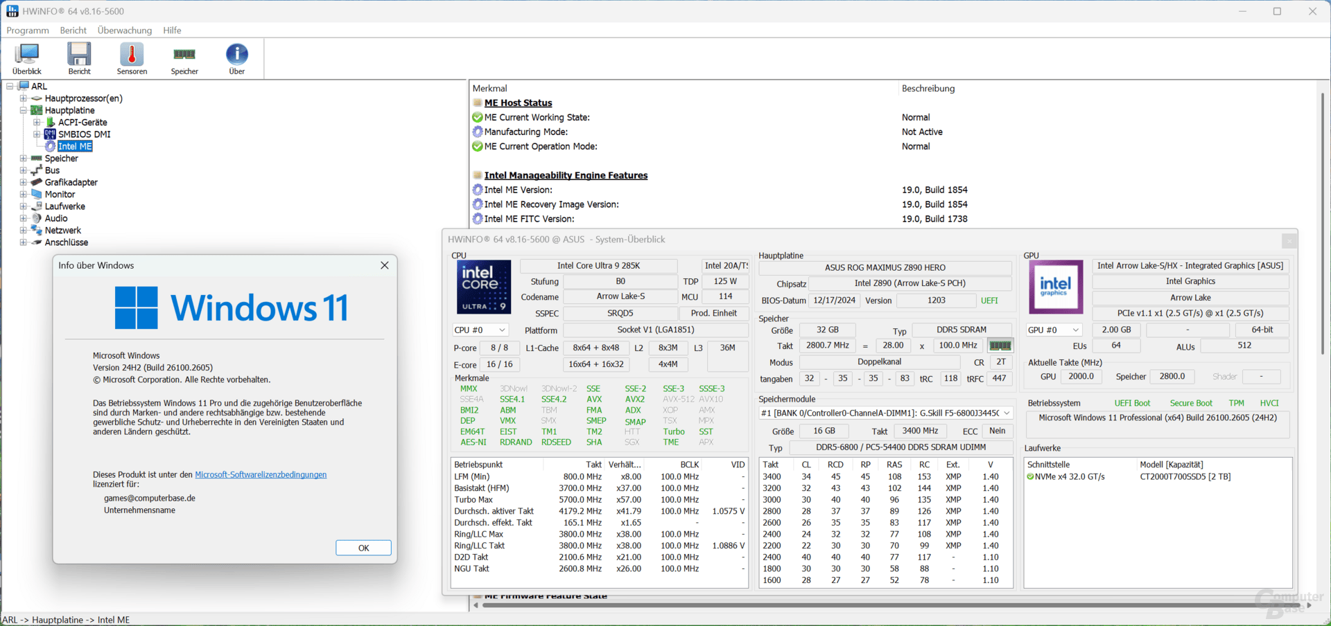 Il n'y a actuellement rien de plus récent : Microcode 114, ME 1854 sous Windows 11 24H2 2605