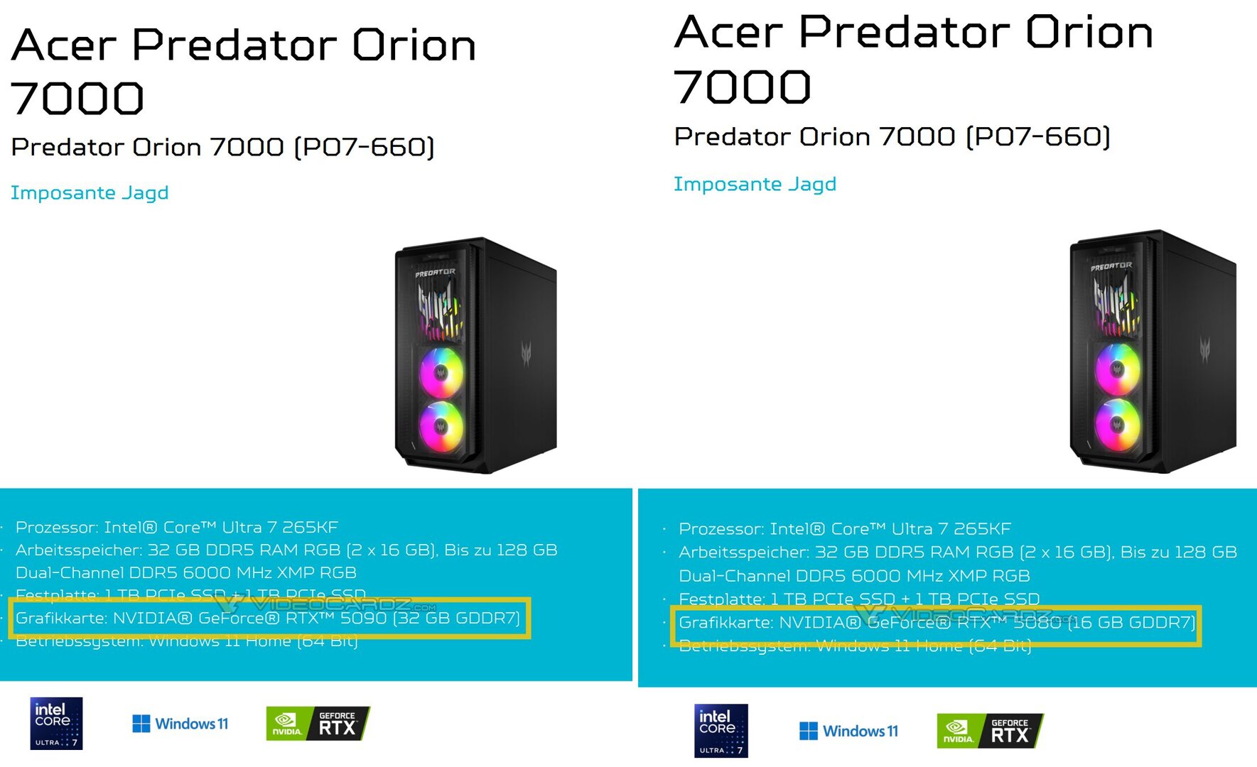 Le matériel de relations publiques ou de marketing allemand d'Acer nomme deux GeForce RTX 5000 et leur extension de mémoire