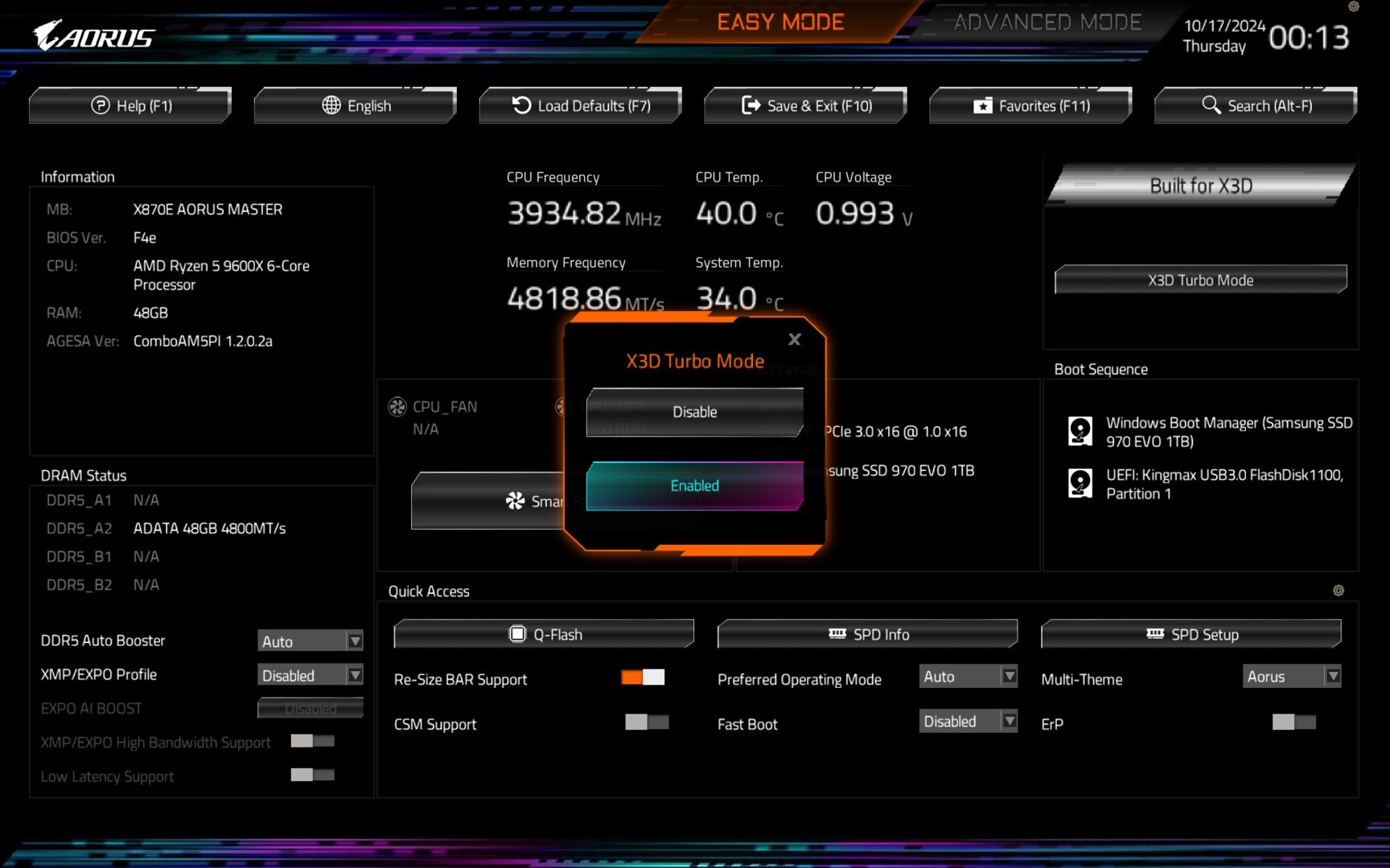 Gigabytes X3D Turbo Mode et option BIOS