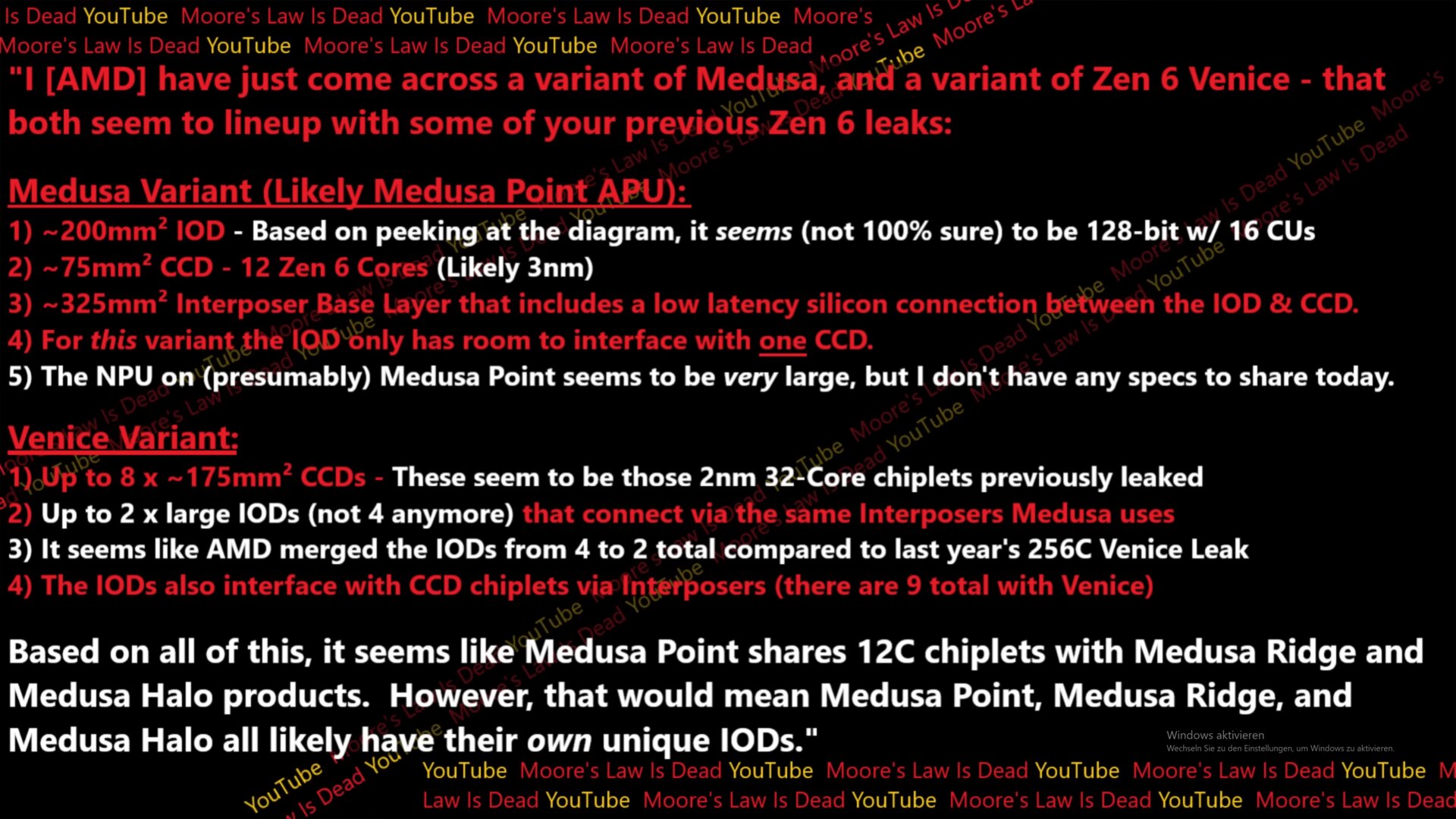 Rumeurs actuelles sur Zen 6, telles que diffusées par la chaîne YouTube Moore's Law is Dead