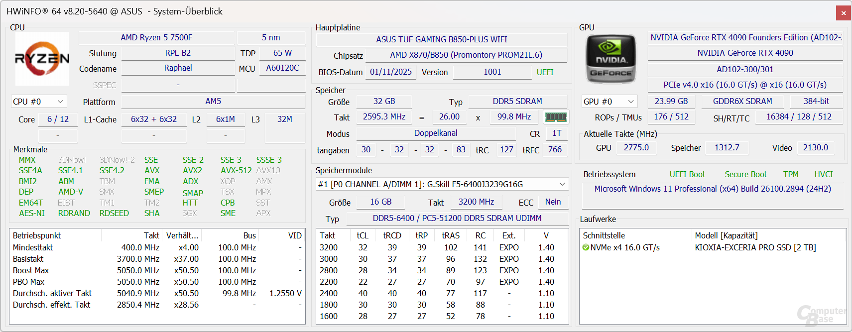 AMD Ryzen 5 7500F ja RTX 4090 tarjoaa 16 kanavaa