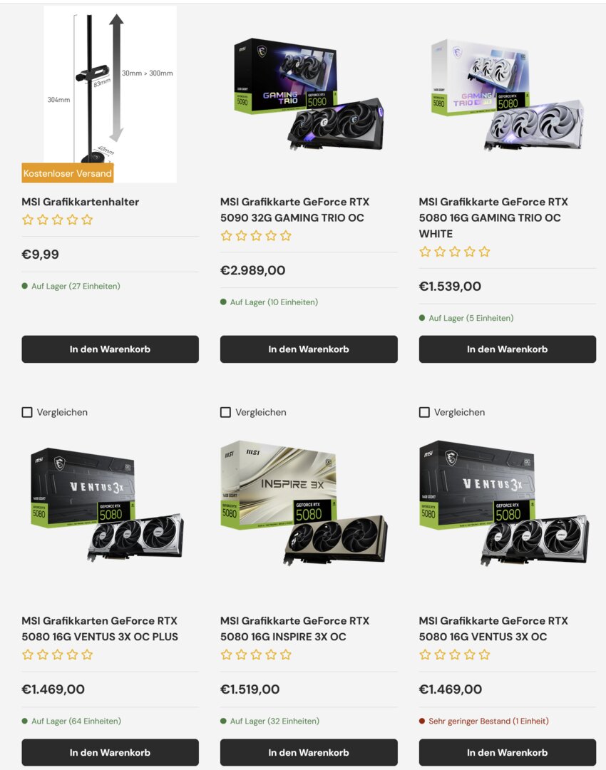 Prices in the MSI online store on February 18, 2025