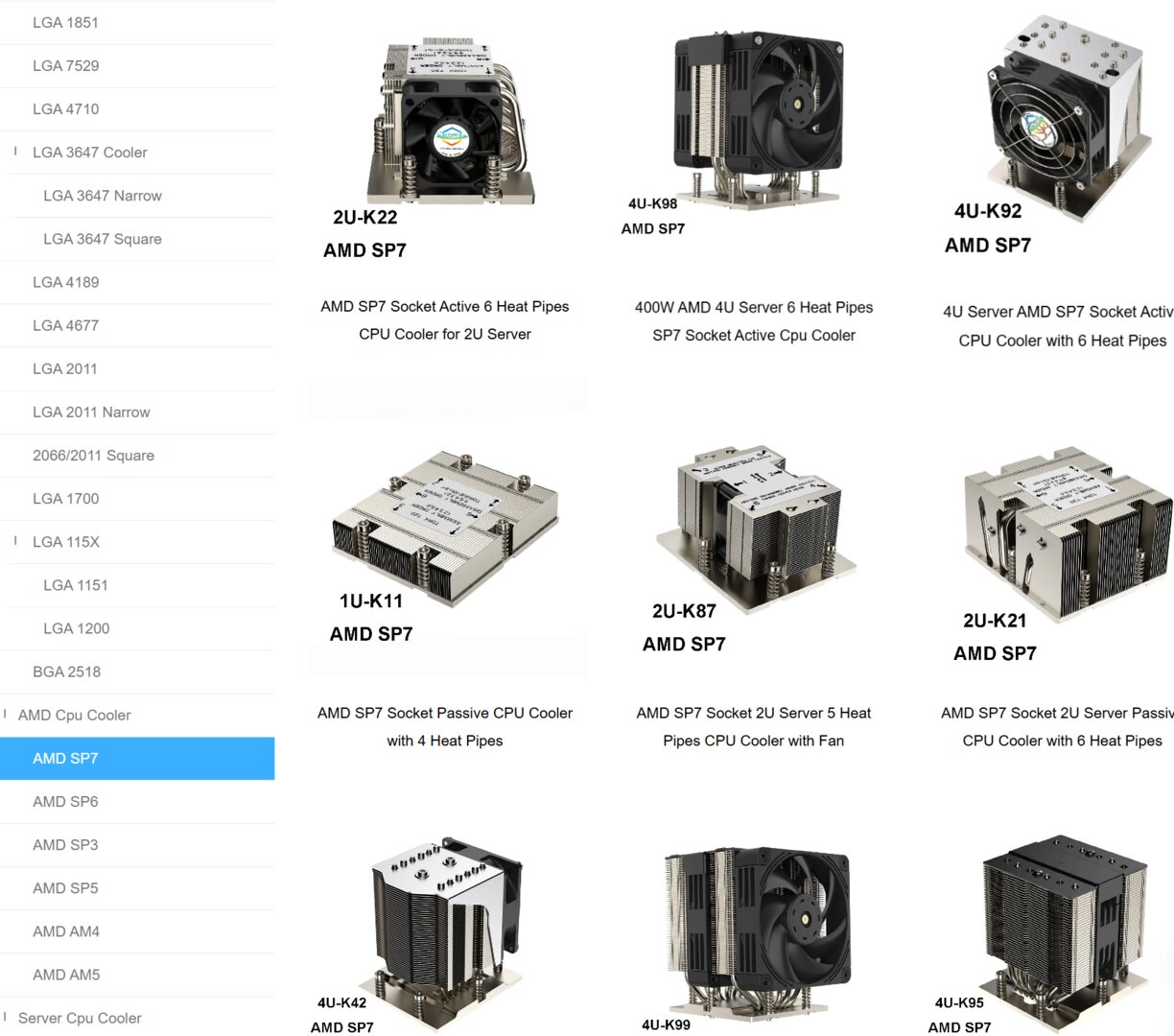 Diverses refroidisseurs pour AMD Socket SP7 (Venise)