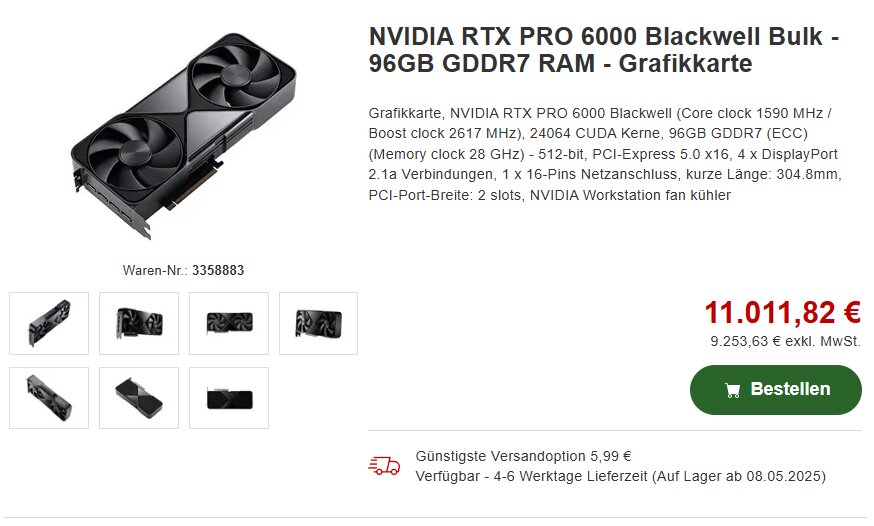 Proshop vill kunna leverera RTX Pro 6000 denna vecka för 11 000 euro