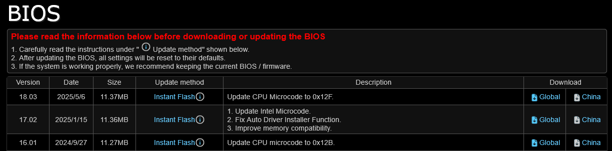 Nouvelle mise à jour du microcode via la mise à jour du BIOS